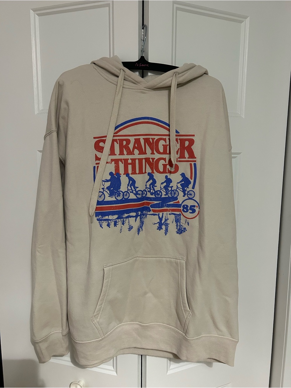 Ardene Cream Graphic Hoodie with Red & Blue Print